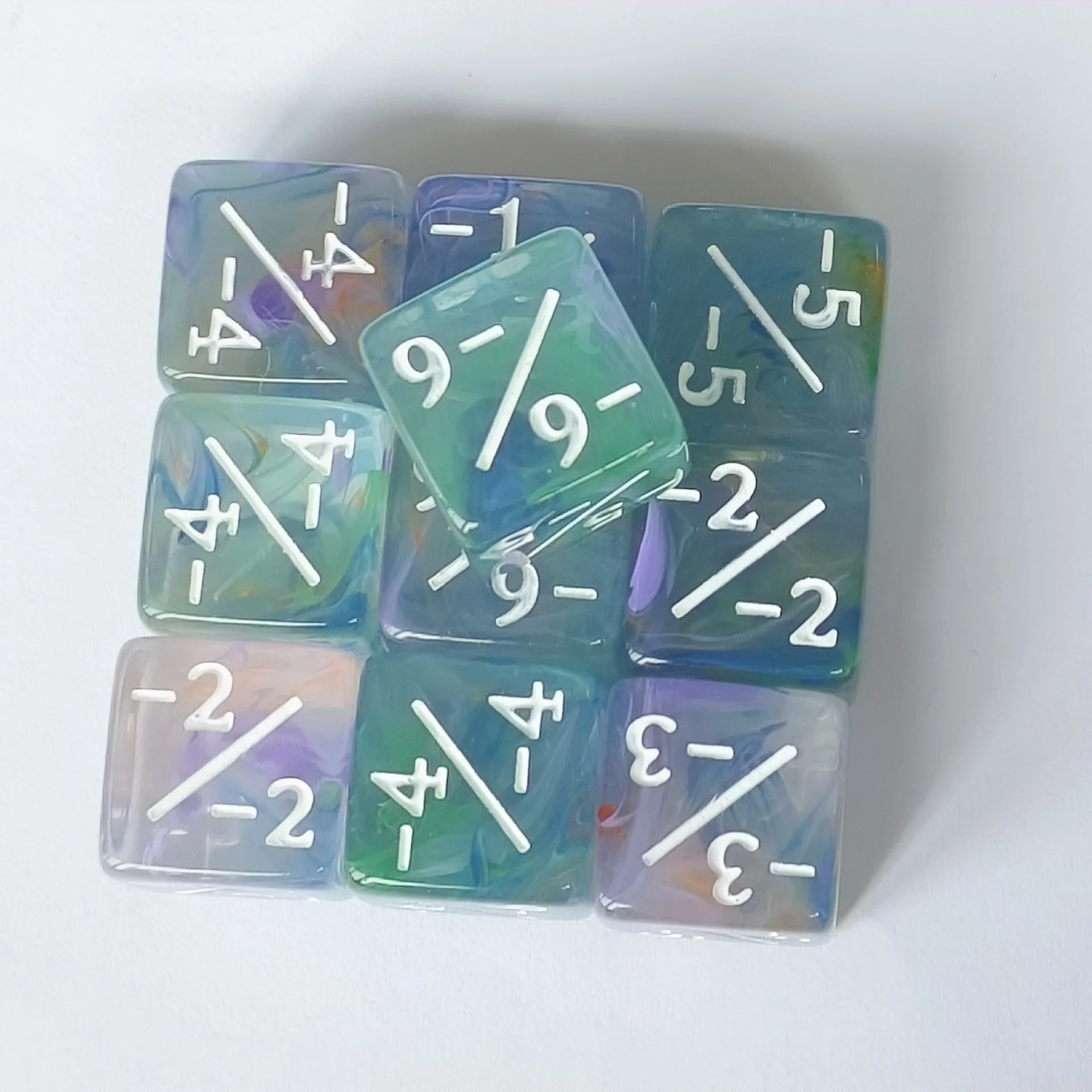 10pcs/set 16mm Three Color Addition Subtraction Positive Negative Symbol Dice Set Dnd D6 Digital Dice for Board Game Wanzhi Card