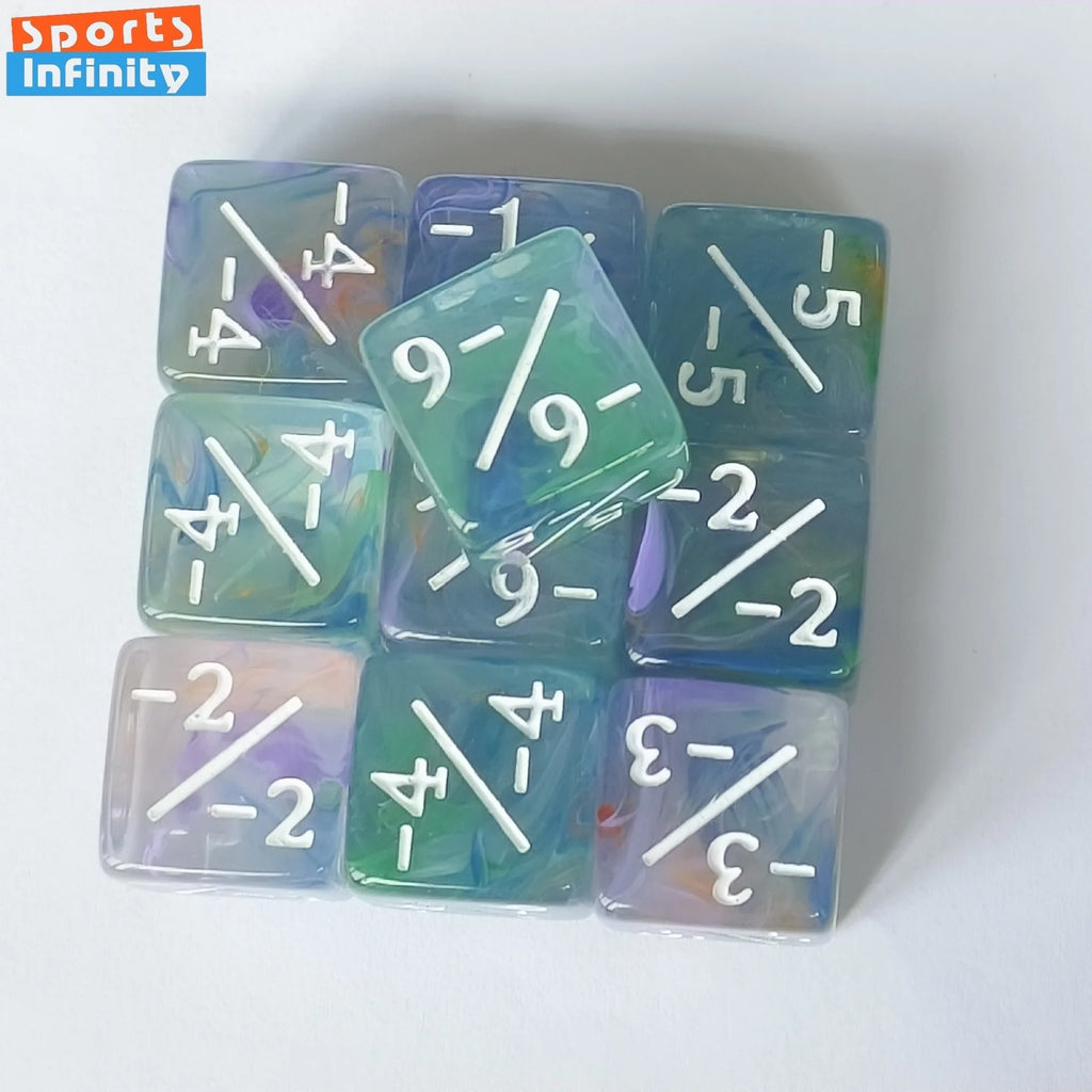 10pcs/set 16mm Three Color Addition Subtraction Positive Negative Symbol Dice Set Dnd D6 Digital Dice for Board Game Wanzhi Card