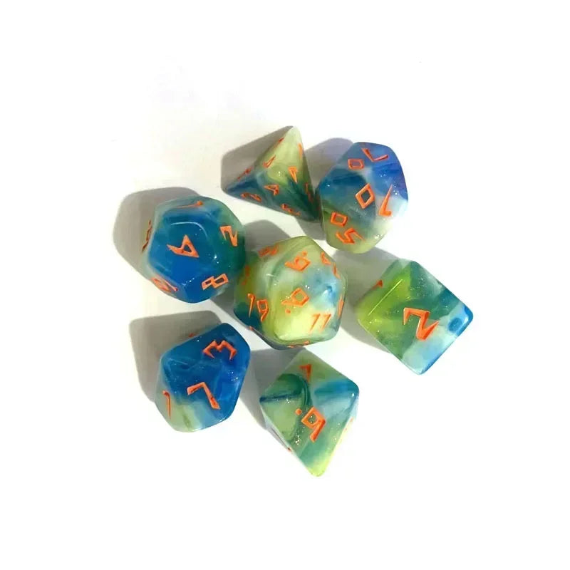 7pc Tri-Color Glitter Polyhedral Dice Set for DND RPG Board Games Cthulhu Tabletop Adventures Kill Time Entertainment Dice