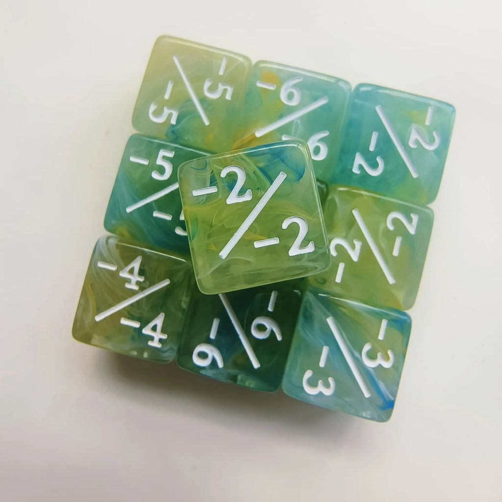 10pcs/set 16mm Three Color Addition Subtraction Positive Negative Symbol Dice Set Dnd D6 Digital Dice for Board Game Wanzhi Card