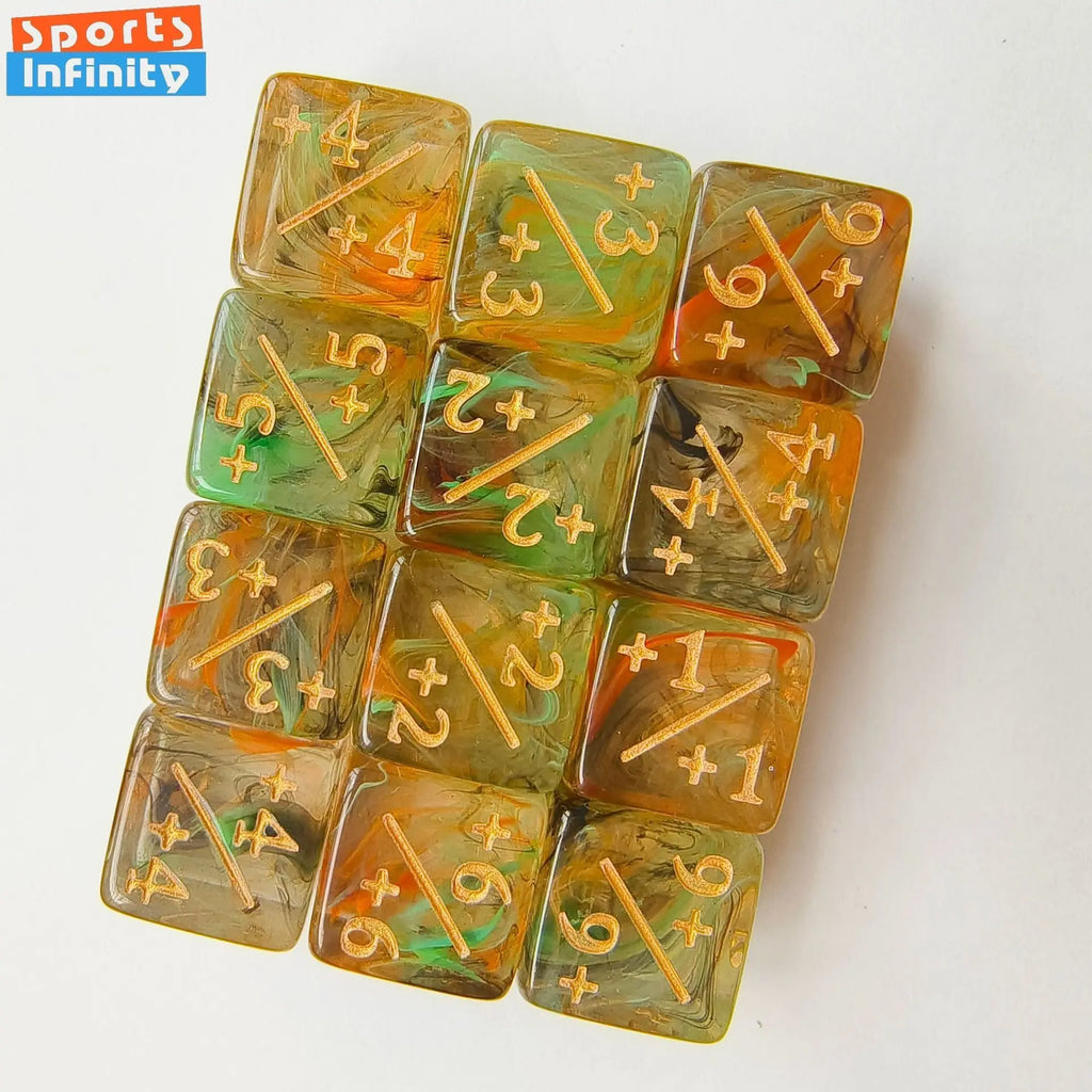 10pcs/set 16mm Three Color Addition Subtraction Positive Negative Symbol Dice Set Dnd D6 Digital Dice for Board Game Wanzhi Card