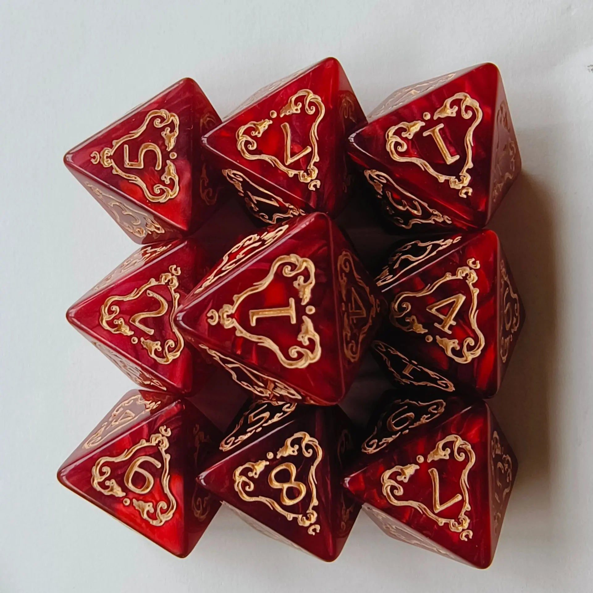 10pcs/set Fashion Dragon Pattern Number Dice Kit Red Green Blue Gold Silver D8/D4 RPG DND Board Game Entertainment DND Dice Set