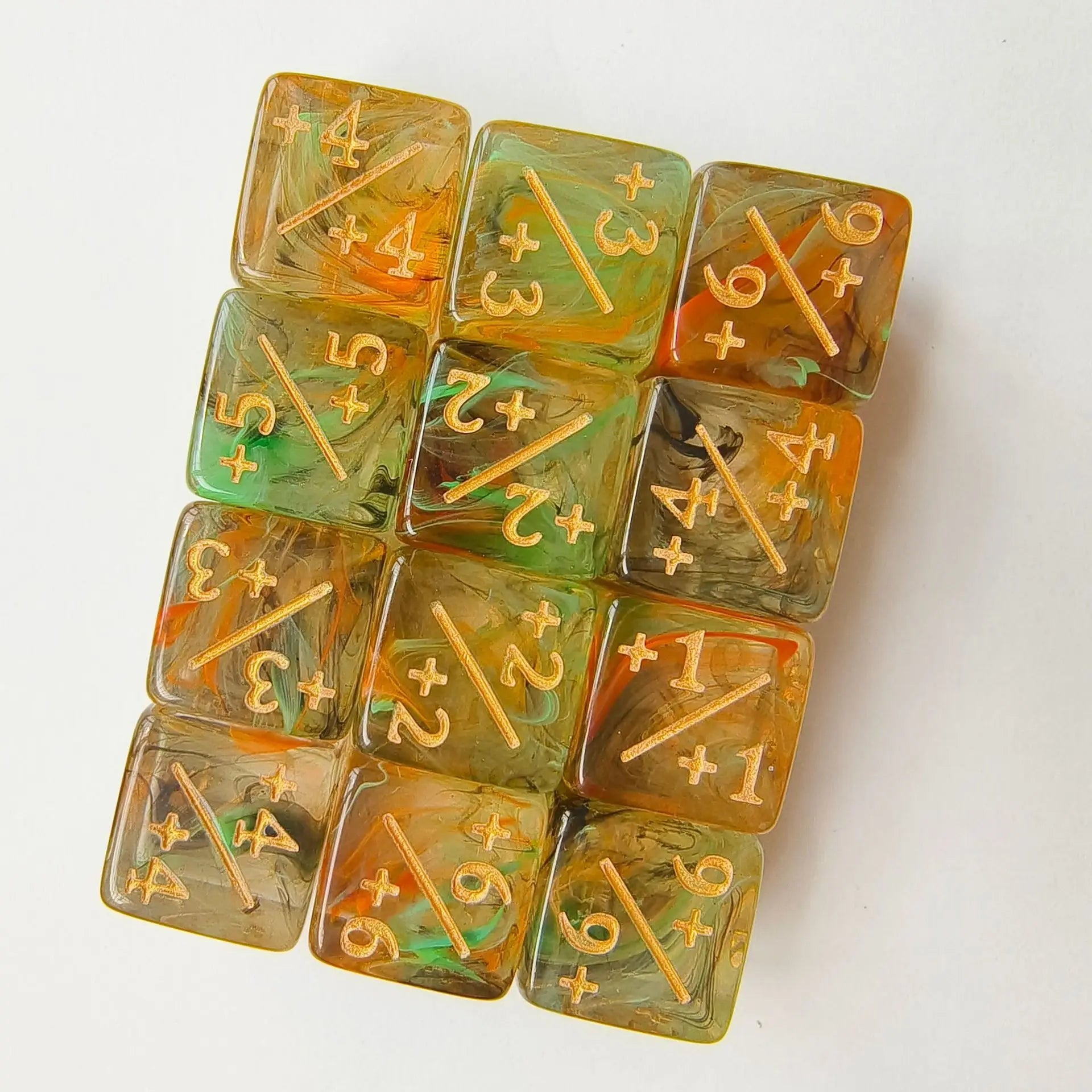 10pcs/set 16mm Three Color Addition Subtraction Positive Negative Symbol Dice Set Dnd D6 Digital Dice for Board Game Wanzhi Card