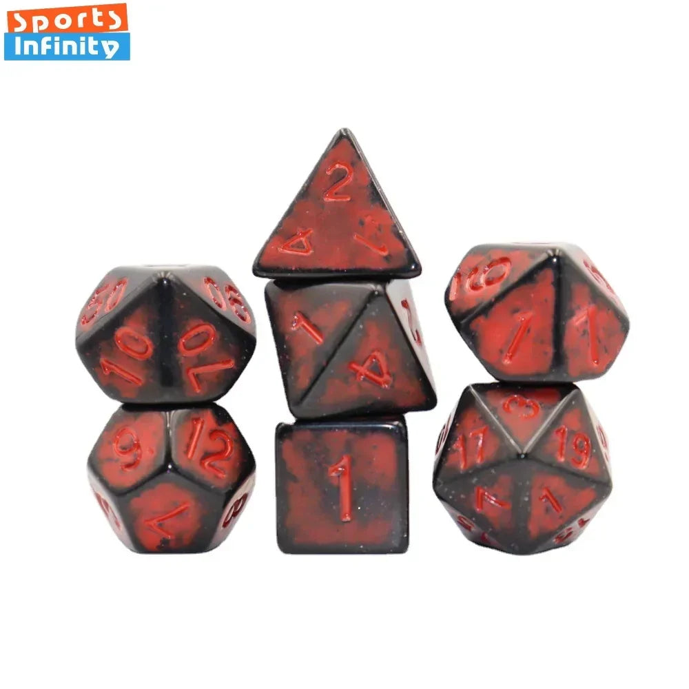 7Pcs 16mm Vintage Black Red Blue Green Yellow Grey Number Dice D20 D12 D10 D8 D6 D4 TRPG Board Game Polyhedral Dice DND Dice Set