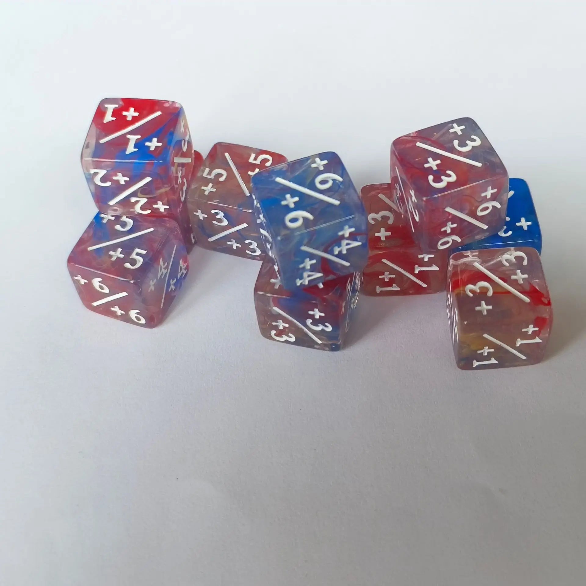 10pcs/set 16mm Three Color Addition Subtraction Positive Negative Symbol Dice Set Dnd D6 Digital Dice for Board Game Wanzhi Card