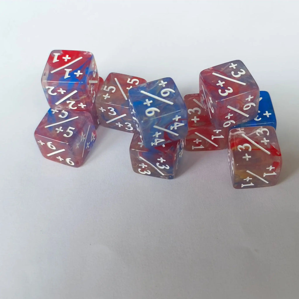 10pcs/set 16mm Three Color Addition Subtraction Positive Negative Symbol Dice Set Dnd D6 Digital Dice for Board Game Wanzhi Card