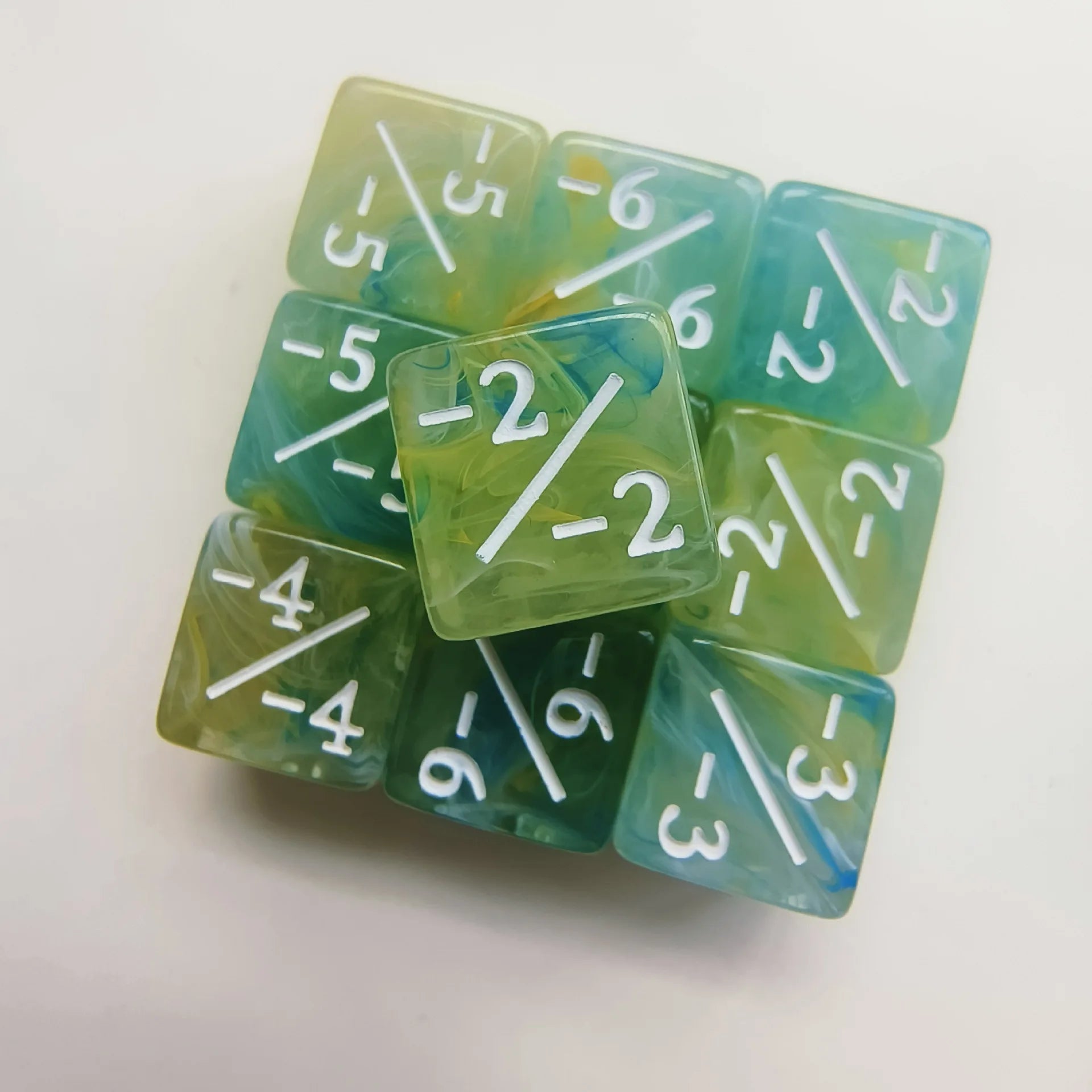 10pcs/set 16mm Three Color Addition Subtraction Positive Negative Symbol Dice Set Dnd D6 Digital Dice for Board Game Wanzhi Card