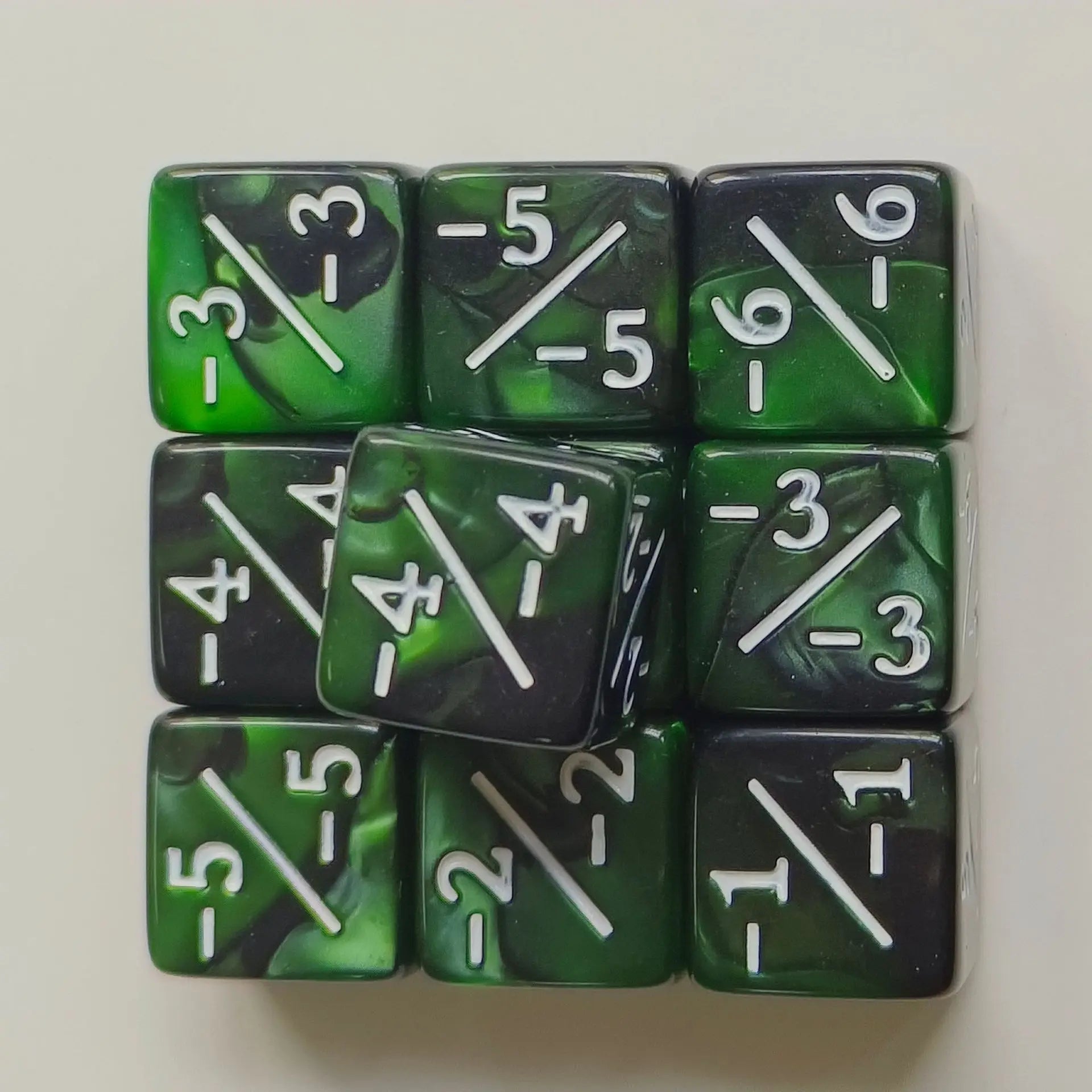 10pcs/set 16mm Three Color Addition Subtraction Positive Negative Symbol Dice Set Dnd D6 Digital Dice for Board Game Wanzhi Card