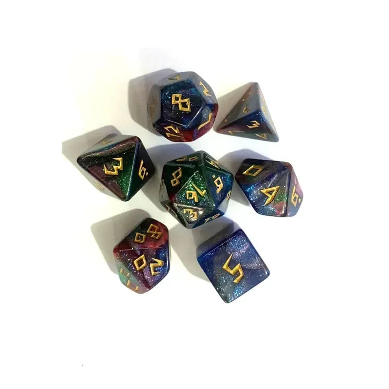 7pc Tri-Color Glitter Polyhedral Dice Set for DND RPG Board Games Cthulhu Tabletop Adventures Kill Time Entertainment Dice