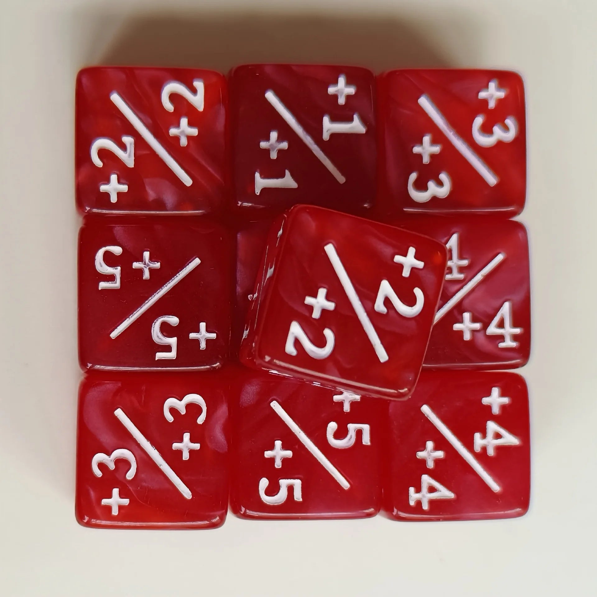 10pcs/set 16mm Three Color Addition Subtraction Positive Negative Symbol Dice Set Dnd D6 Digital Dice for Board Game Wanzhi Card